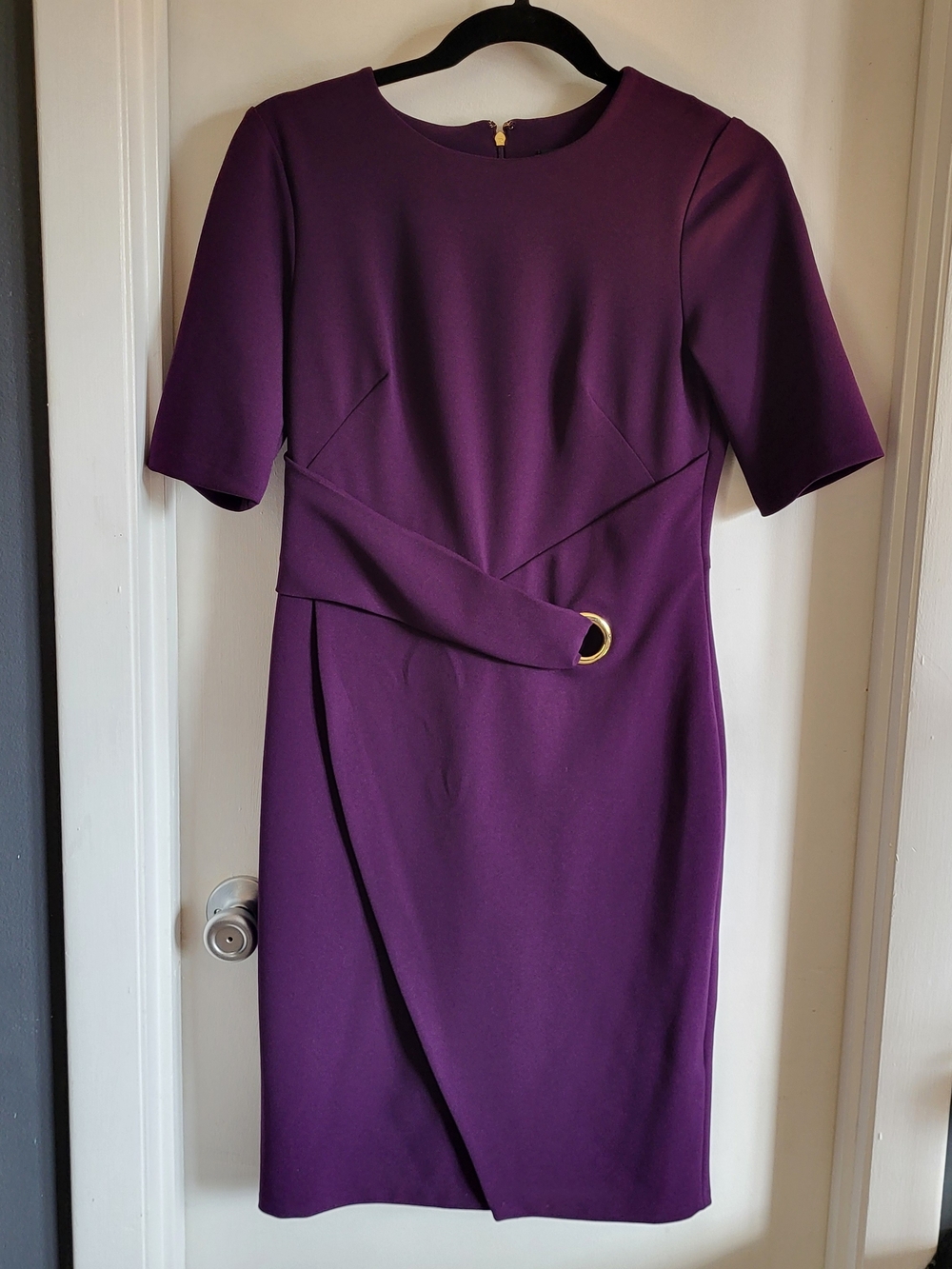 DKNY Plum Sheath Dress with Gold Ring Detail
